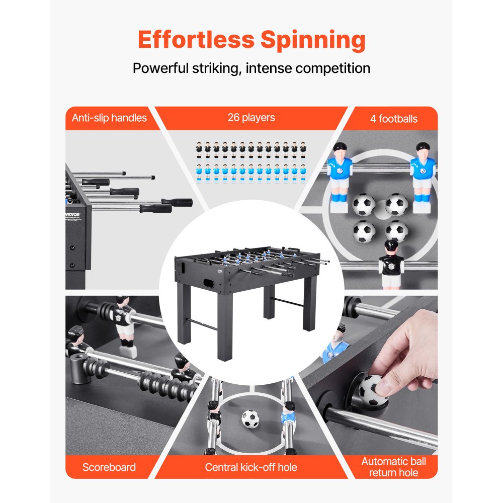 VEVOR Tischfußballtisch in Standardgröße (1372 x 737 x 878 mm), Indoor-Kickertisch für Zuhause, Familie und Spielzimmer, langlebiges Set, inkl. 4 Bällen & Punktezähler & 2 Getränkehaltern