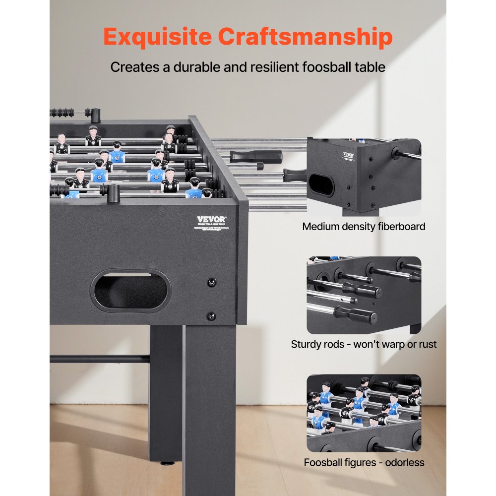VEVOR Tischfußballtisch in Standardgröße (1372 x 737 x 878 mm), Indoor-Kickertisch für Zuhause, Familie und Spielzimmer, langlebiges Set, inkl. 4 Bällen & Punktezähler & 2 Getränkehaltern