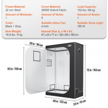 VEVOR Growzelt 48 x 24 x 72 Zoll Indoor-Growzelt Hydrokultur-Fenstertürablage