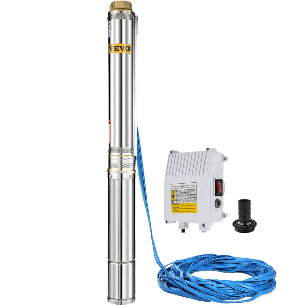 Tiefbrunnenpumpe 1,1kW Tauchpumpe 96L/min Durchfluss Brunnenpumpe 104m max. Förderhöhe(73m Nennförderhöhe) Rohrpumpe 10,2 cm Durchmesser EdelstahlPumpe ideal für Gartenbewässerung | DE