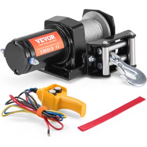 Qussse 12V Elektrische Seilwinde 907 Kg – 2000 Lbs Zugkraft, Tragbar Mit Kabel- & Handsteuerung, Für Boote, Anhänger & Autos, Inkl. Montageplatte
