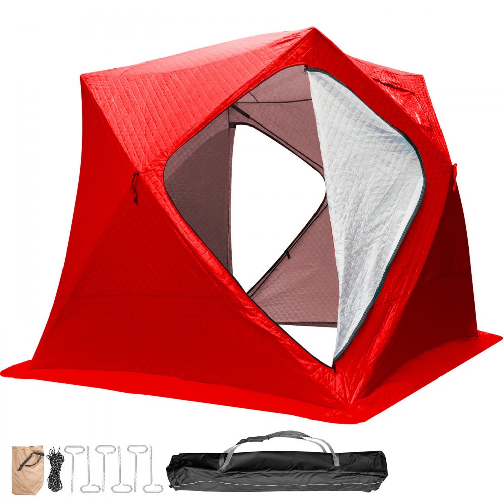 VEVOR 3 Person Ice Fishing Shelter Zelt 210D Oxford Gewebe tragbare Ice Shelter Starke Verdicken wasserdichte Ice Fish Shelter fur Freien Angeln Rot