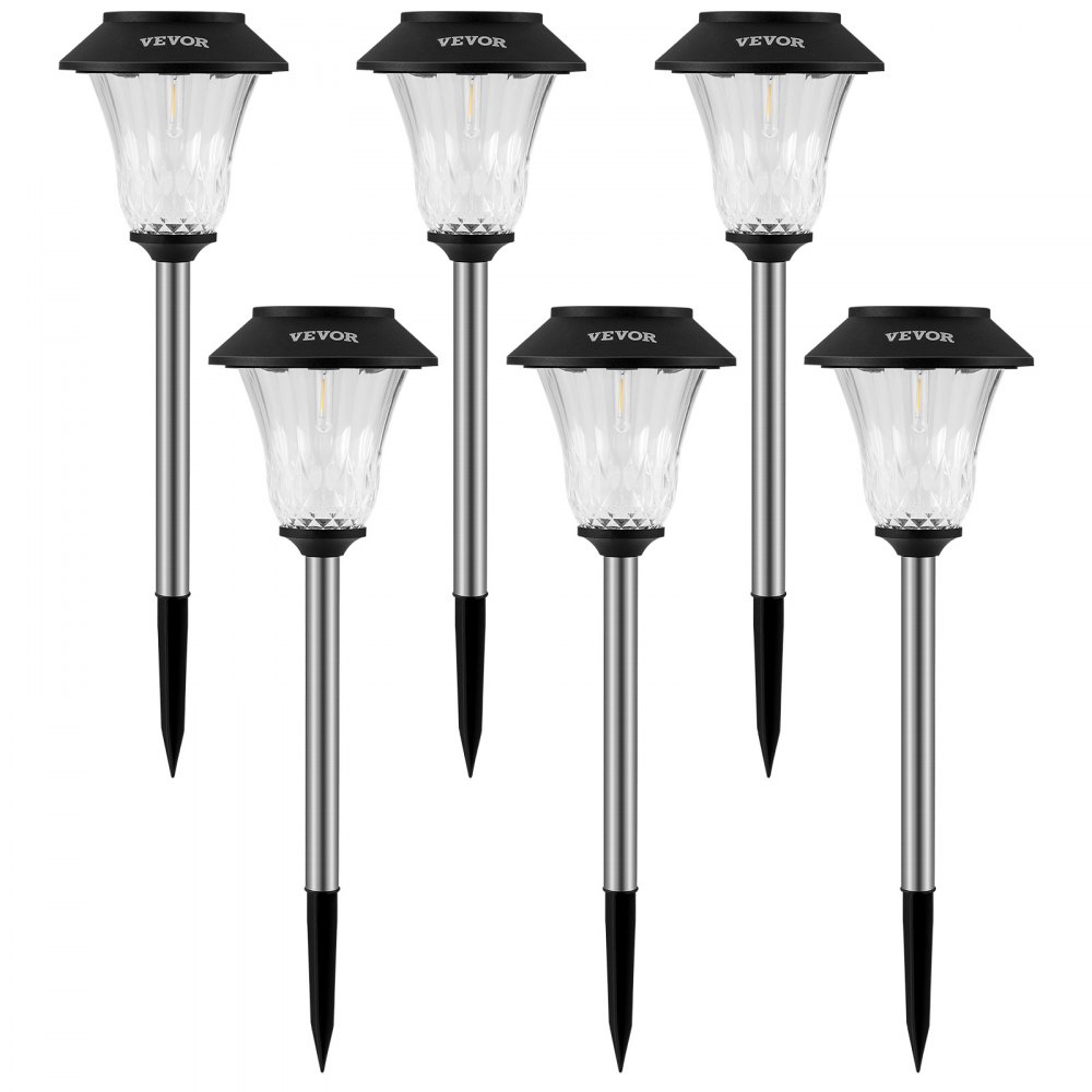 VEVOR 6x Solarleuchten Garten Edelstahl Glas ABS Wegeleuchten Außen ...