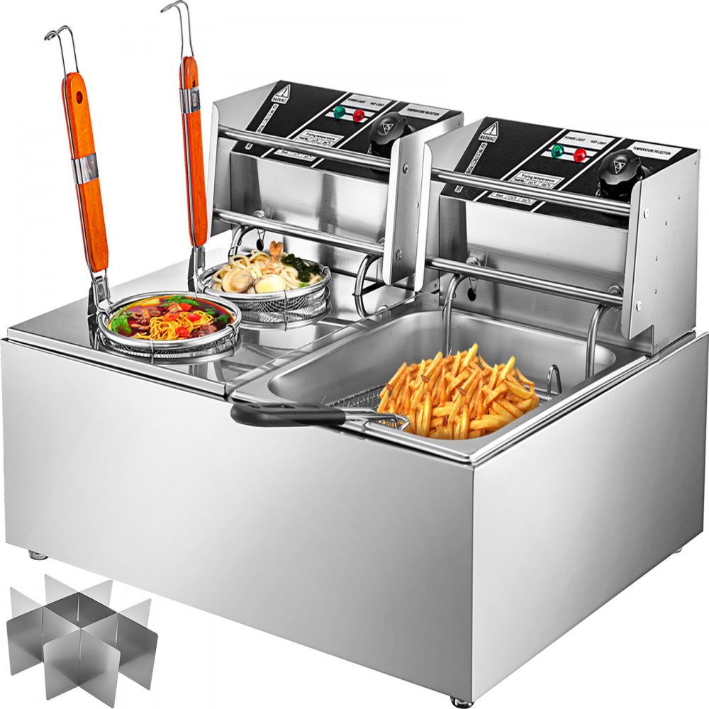 Produktbild von Doppeltank-Edelstahl-Fritteuse – 2x 6L, Je 2,5 KW, 60–200°C, Für Pommes, Hähnchen & Co. – Gastroqualität Für Restaurant & Snackbar