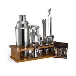VEVOR Cocktail Shaker Set 10-teilig - Edelstahl Mit Bambus-Ständer, Barkeeper-Zubehör