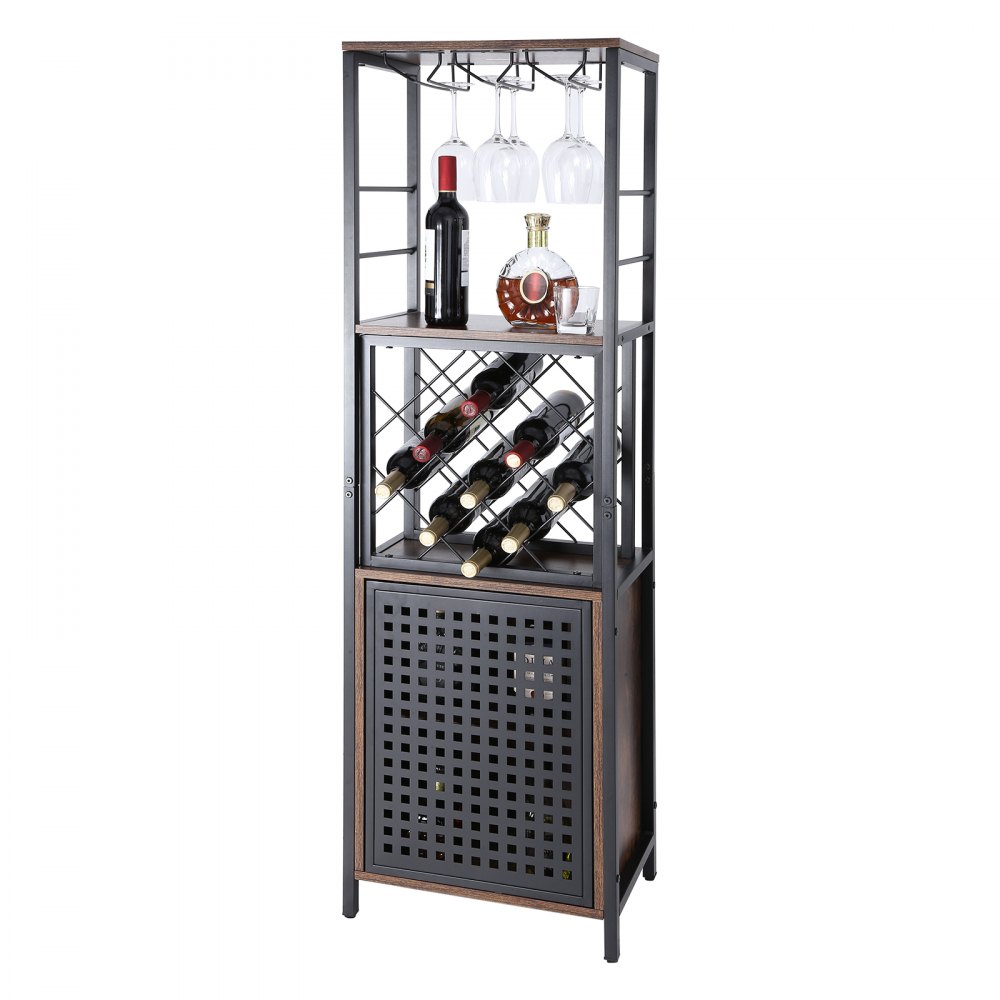 Weinbarschrank 155 Cm Hoch – Mit Verstellbaren Regalen, Glashalter & Netztür, Retro-Design, Platz Für über 50 Flaschen