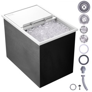 VEVOR Drop-in-Eisbox 28,52 L – Edelstahl-Eiskühler Mit Klappdeckel, Abfluss & PU-Isolierung, Für Bars & Partys (355x305x461 Mm)