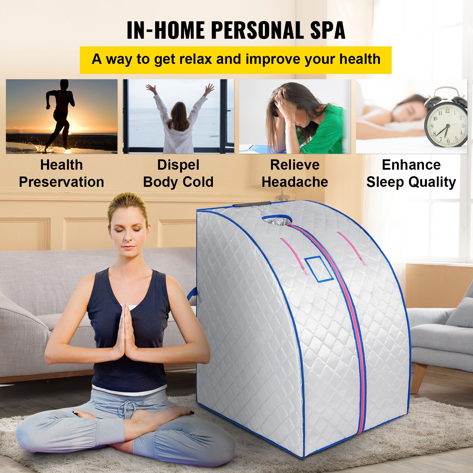 VEVOR Olla de Sauna de Vapor, 28 x 32 x 38 pulgadas, Sauna Casera Cabina de Vapor Spa Personal, 220 V, Cabina de Sauna Portátil para Aumentar la Energía Corporal, Perder Peso y