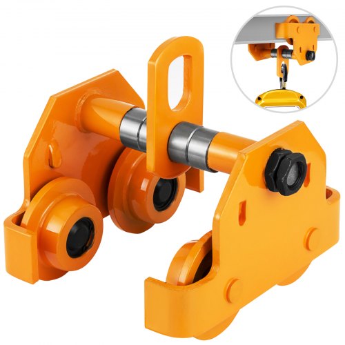 VEVOR 0.5T Carro de Viga Manual para Cargas Pesadas, con Viga en I, Grúa Manual de Viga de Acero, Carro de Elevación de Empuje Amarillo, para Almacenes, Garajes y Fábricas