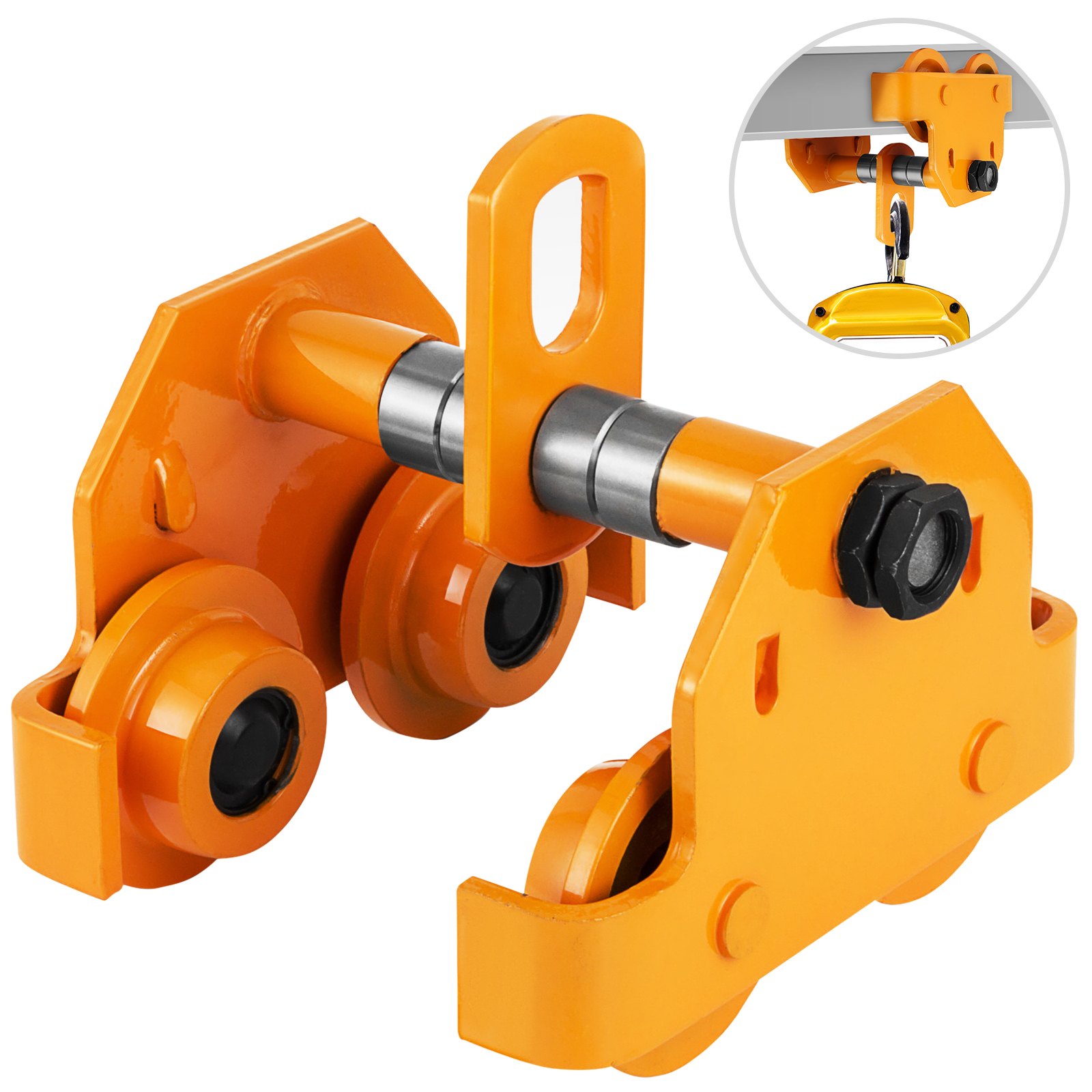 VEVOR 0.5T Carro de Viga Manual para Cargas Pesadas, con Viga en I, Grúa Manual de Viga de Acero, Carro de Elevación de Empuje Amarillo, para Almacenes, Garajes y Fábricas