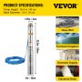 VEVOR Bomba de Pozo Profundo 0,75 KW - 6,500 L/H, Bomba Sumergible de Pozos Profundos 6,7 Bar, Bomba de Agua de 2850 RPM Acero Inoxidable, Bomba Agua Congelado con Cable de Conexión 20 m