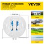 Dimensiones de la pelota de parachoques inflable VEVOR y uso sugerido en jardín, campo de nieve, escuela y playa.