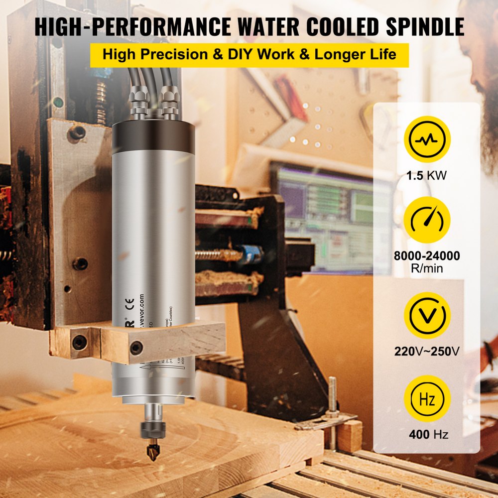 VEVOR 1.5KW Motor Refrigerado por Agua 220V-250V Motor del Husillo CNC Water Cooled Spindle Motor motor de husillo