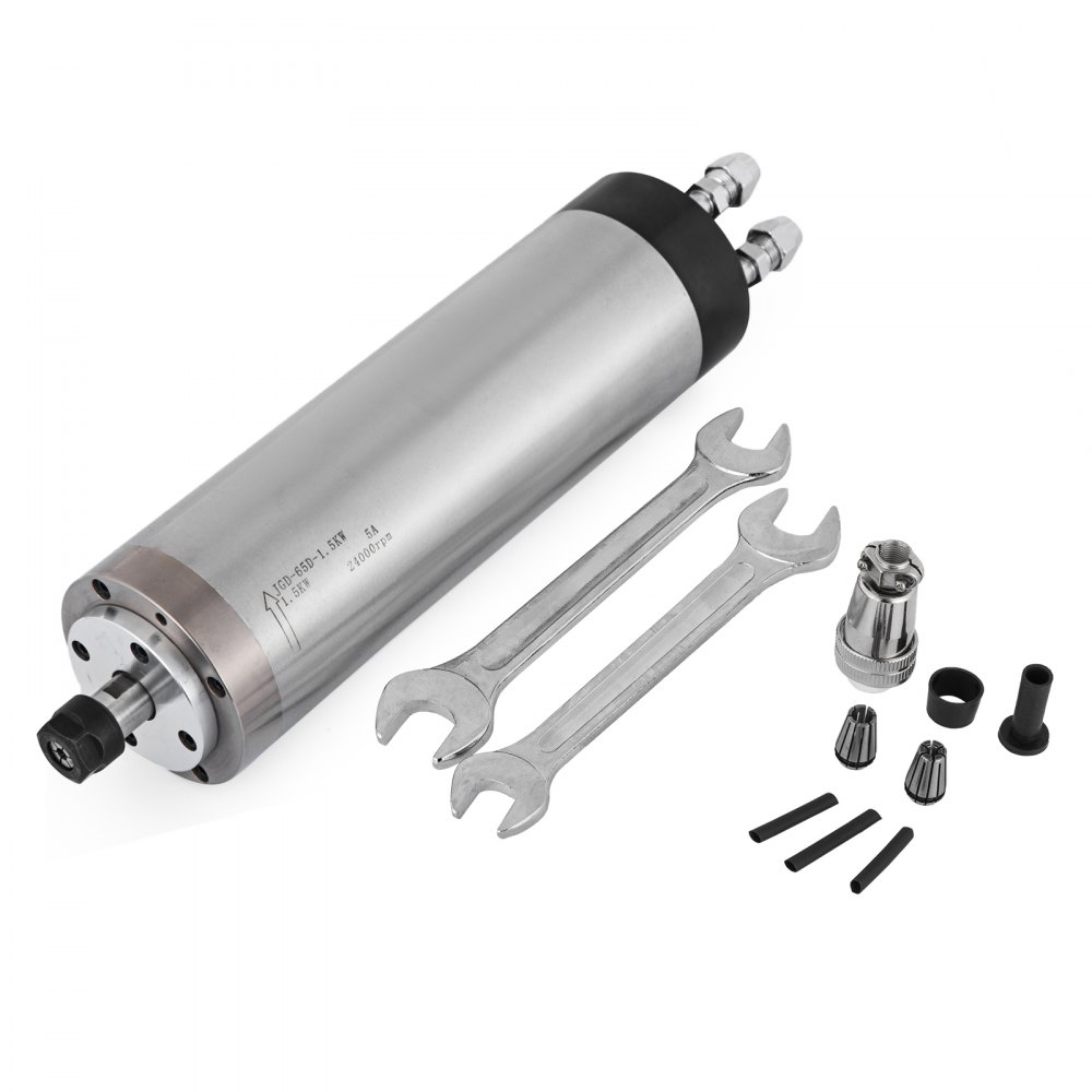 VEVOR Kit de Motor del Husillo Refrigerado por Agua 1,5KW ER11 8000-24000 r/min + Variador de Frecuencia VFD 2HP 1,5KW 7A VFD Combinación Eficiente Motor del Husillo CNC y Convertidor de Frecuencia