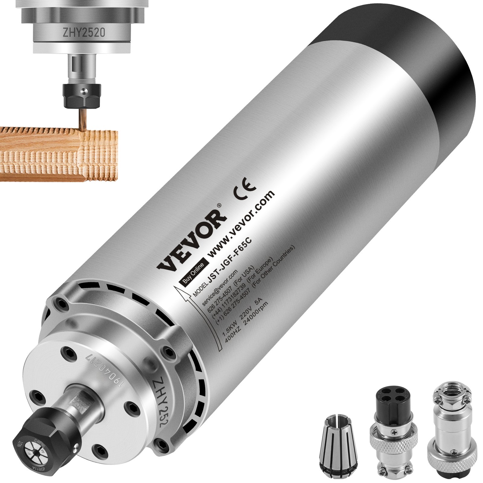 VEVOR Motor de Husillo Refrigerado por Aire de 1,5 KW Fresado, Motor de Husillo Refrigerado por Viento de 220 V, Motor de Giro Refrigeración por Aire 400 Hz Diámetro de 65 X 205 mm de Alta Potencia