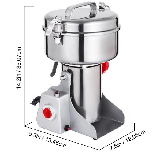 VEVOR Amoladora Molino de Harina en Polvo 19 cm x 13 cm x 36 cm, 21.000 W, Molinillo de Granos Eléctrico de Acero Inoxidable con 25.000 r / min, Molino de Polvo Eléctrico de Tipo Oscilante para Granos