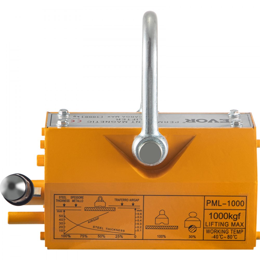 VEVOR Elevador Magnético de Acero de 1,000kg, Imán de Elevación de Grúa de Elevación, de Alta Resistencia Amarillo, Elevador Magnético con Imán Duradero Flexible, Levantamiento Magnético