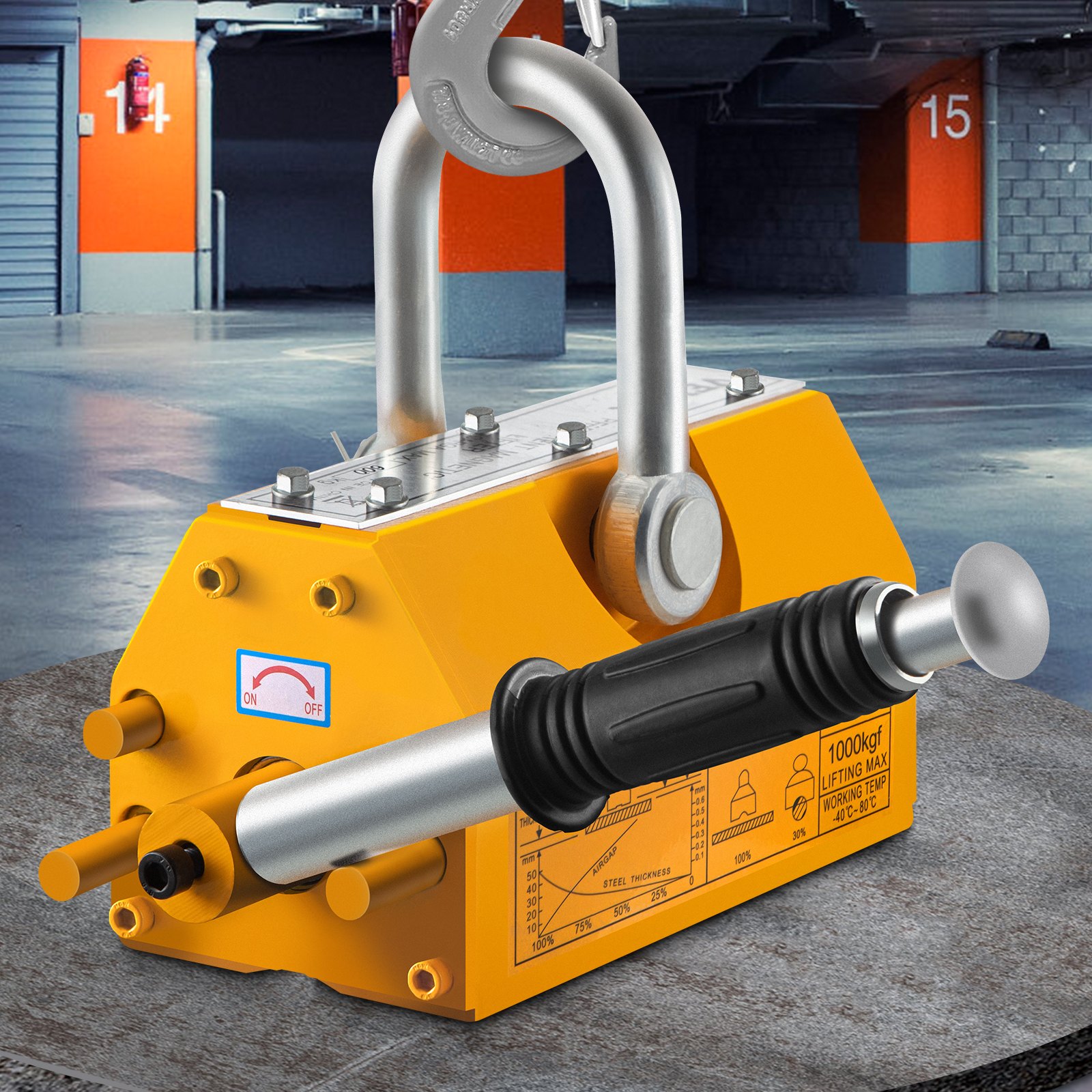 VEVOR Elevador Magnético de Acero de 1,000kg, Imán de Elevación de Grúa de Elevación, de Alta Resistencia Amarillo, Elevador Magnético con Imán Duradero Flexible, Levantamiento Magnético