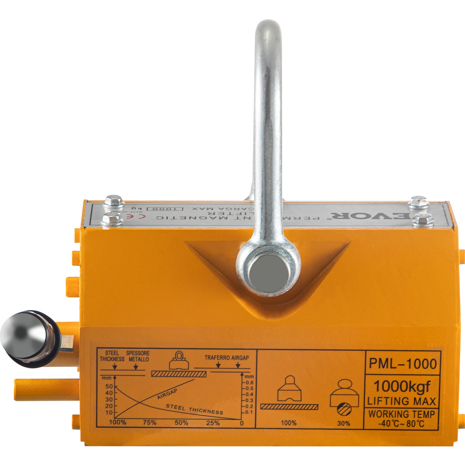 VEVOR Elevador Magnético de Acero de 1,000kg, Imán de Elevación de Grúa de Elevación, de Alta Resistencia Amarillo, Elevador Magnético con Imán Duradero Flexible, Levantamiento Magnético