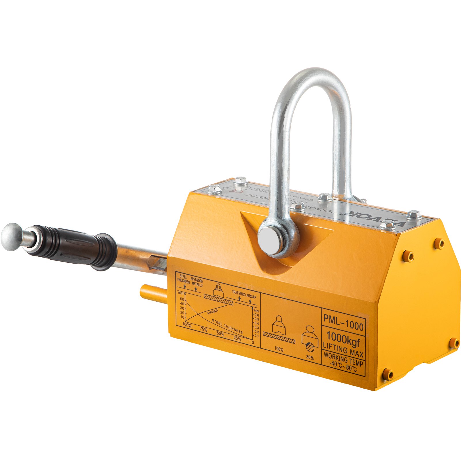 VEVOR Elevador Magnético de Acero de 1,000kg, Imán de Elevación de Grúa de Elevación, de Alta Resistencia Amarillo, Elevador Magnético con Imán Duradero Flexible, Levantamiento Magnético