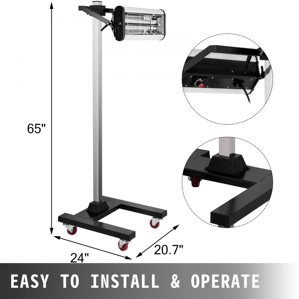 VEVOR Secador Infrarrojos 1000W, Secador de Pintura Infrarrojo para Carrocería Coche 1000W, Secador de Pintura Infrarrojo, Infrarrojos Lámpara de Secado de Pintura, Lámpara de Infrarrojo 80 x 50 cm²
