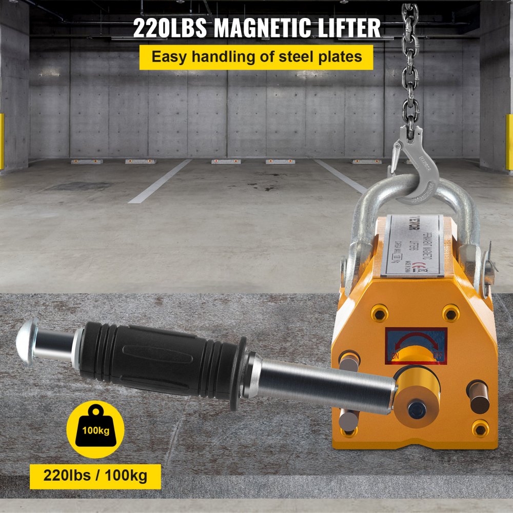 VEVOR Imán Cabrestantes Permanente Magnético 100KG, Elevador Magnético de Acero Amarillo, de Alta Resistencia Amarillo, Elevador Magnético con Imán Duradero Flexible, Levantamiento Magnético