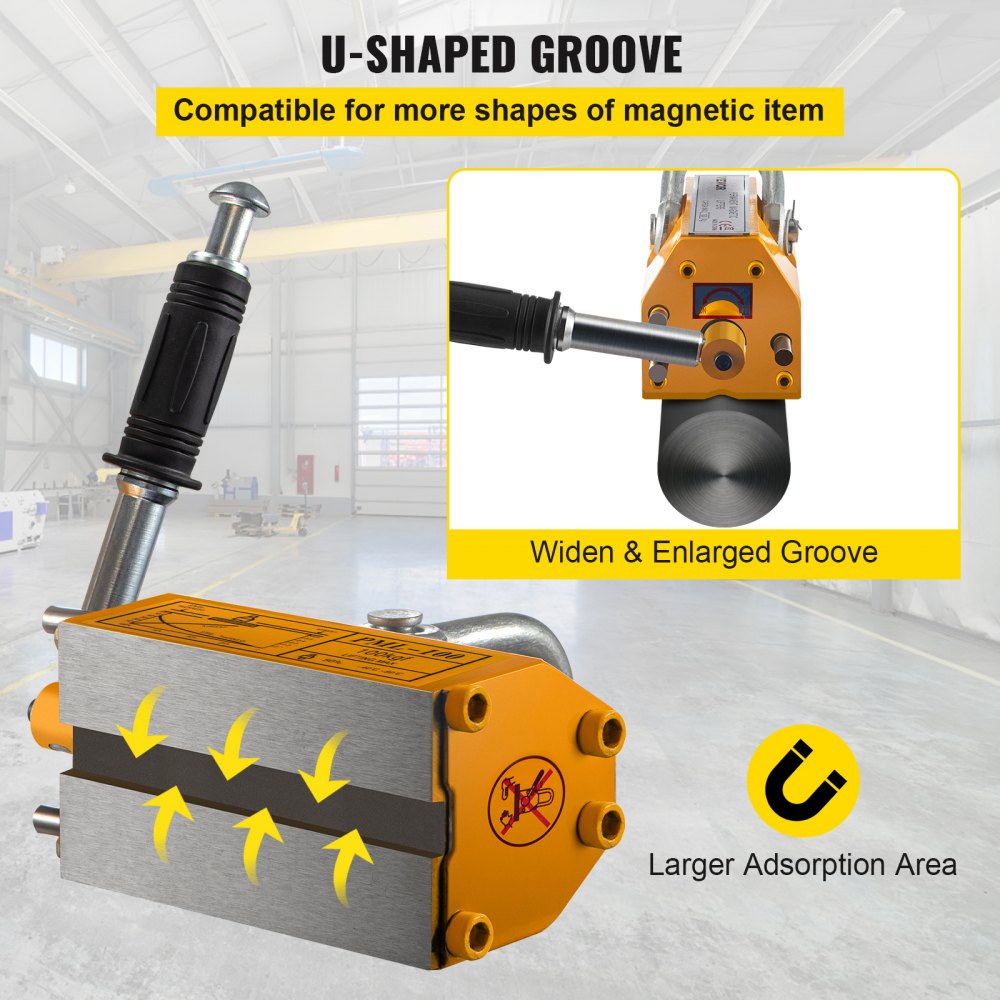 VEVOR Imán Cabrestantes Permanente Magnético 100KG, Elevador Magnético de Acero Amarillo, de Alta Resistencia Amarillo, Elevador Magnético con Imán Duradero Flexible, Levantamiento Magnético