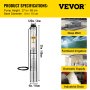 VEVOR Bomba Sumergible para Pozo 0,5 HP Bomba de Agua Pozos 220 V Bomba de Pozo Sumergible de Acero Inoxidable Bomba para Pozos Profundos 2850 RPM Malla de Filtración Múltiple para Embalses Fluviales