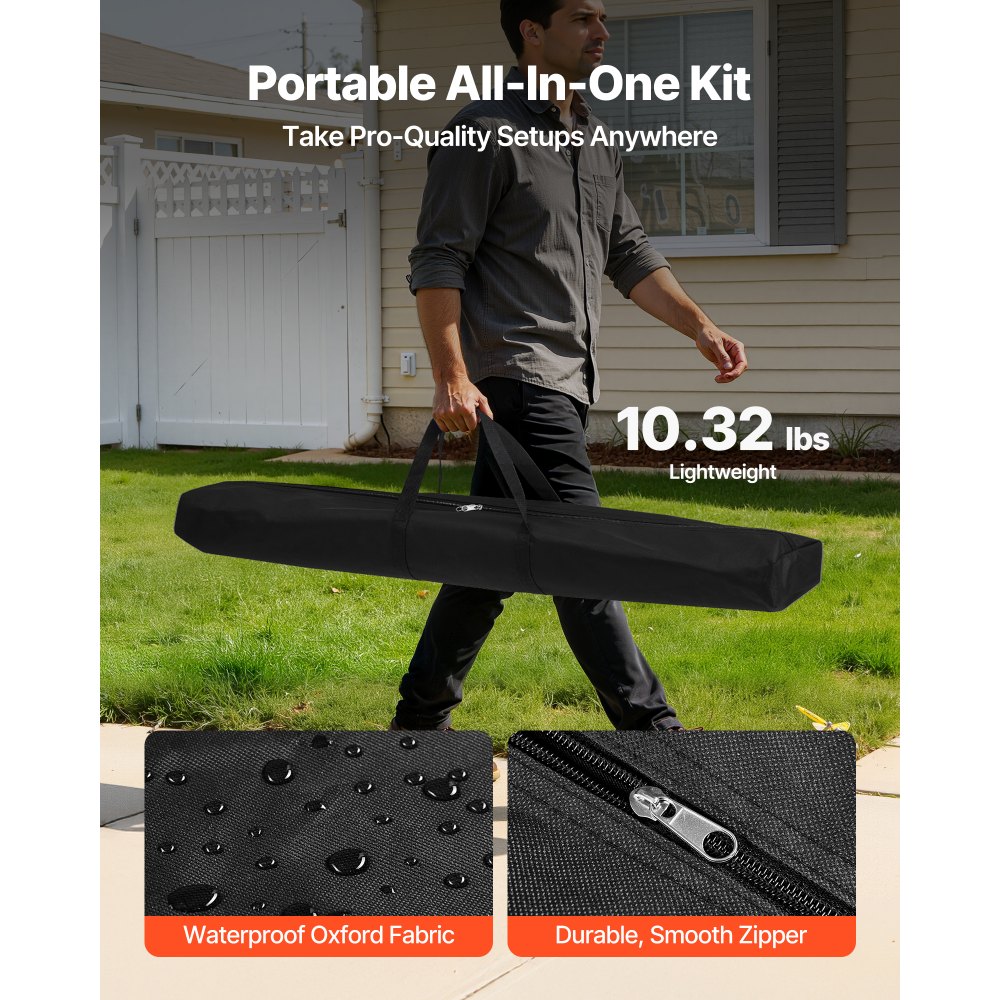 VEVOR Soporte para Fondos de Fotografía, 66 "- 120" Anchura Ajustable Soporte de Banner para Telón de Fondo Altura 37 "- 96" Negro para Feria Comercial Ligero Telescópico Ajustable Expositor