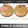 VEVOR Tambor de Lengua de Acero 11 Notas, Handpan de 25 cm, Tambor de Acero Colgante Dorado, Instrumentos de Percusión de Tambores de Acero con Bolsa, Libro, Mazas y Soporte de Mazo