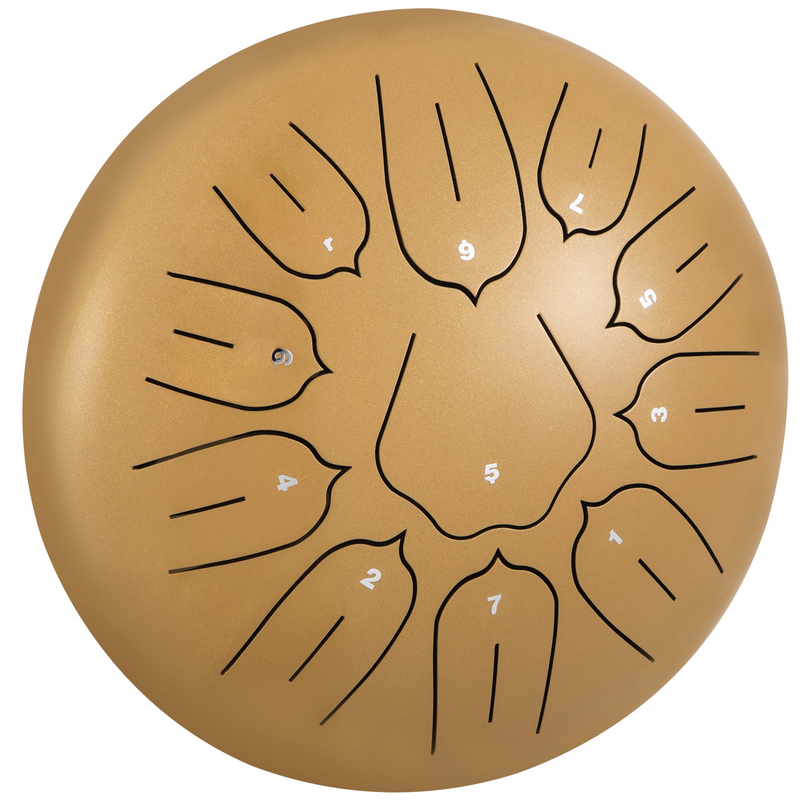 VEVOR Tambor de Lengua de Acero 11 Notas, Handpan de 25 cm, Tambor de Acero Colgante Dorado, Instrumentos de Percusión de Tambores de Acero con Bolsa, Libro, Mazas y Soporte de Mazo