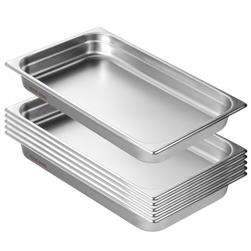 VEVOR Paquete de 6 Sartenes de Alimentos de Hotel, Sartén de Vapor Antiatasco de Tamaño Completo, Acero Inoxidable de 0,8 mm de Espesor, para Catering, para Industria y Ciencia, 530 x 328 x 67 mm