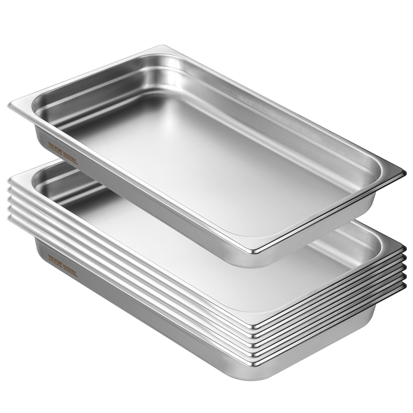 VEVOR Paquete de 6 Sartenes de Alimentos de Hotel, Sartén de Vapor Antiatasco de Tamaño Completo, Acero Inoxidable de 0,8 mm de Espesor, para Catering, para Industria y Ciencia, 530 x 328 x 67 mm