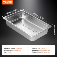 VEVOR Sartén de Tamaño Completo para Hotel de Vapor, Acero 530 x 326 x 107 mm