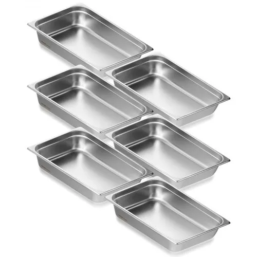 VEVOR Paquete de 6 Sartenes de Hotel, Sartén de Vapor Antiatasco de Tamaño Completo, Acero Inoxidable de 0,8 mm de Espesor, para Catering, para Industrial y Científico, 530 x 326 x 107 mm, Plata