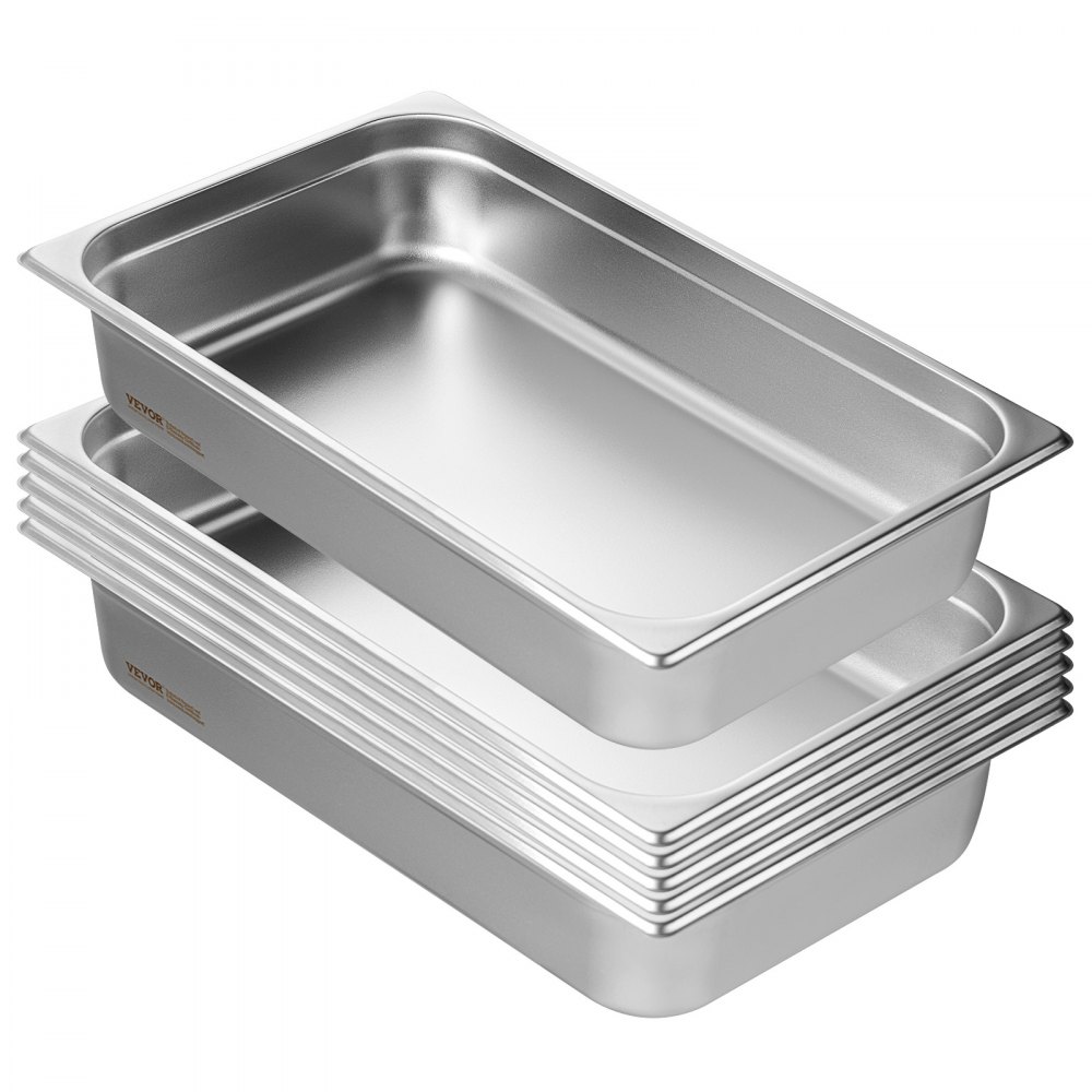 VEVOR Paquete de 6 Sartenes de Hotel, Sartén de Vapor Antiatasco de Tamaño Completo, Acero Inoxidable de 0,8 mm de Espesor, para Catering, para Industrial y Científico, 530 x 326 x 107 mm, Plata