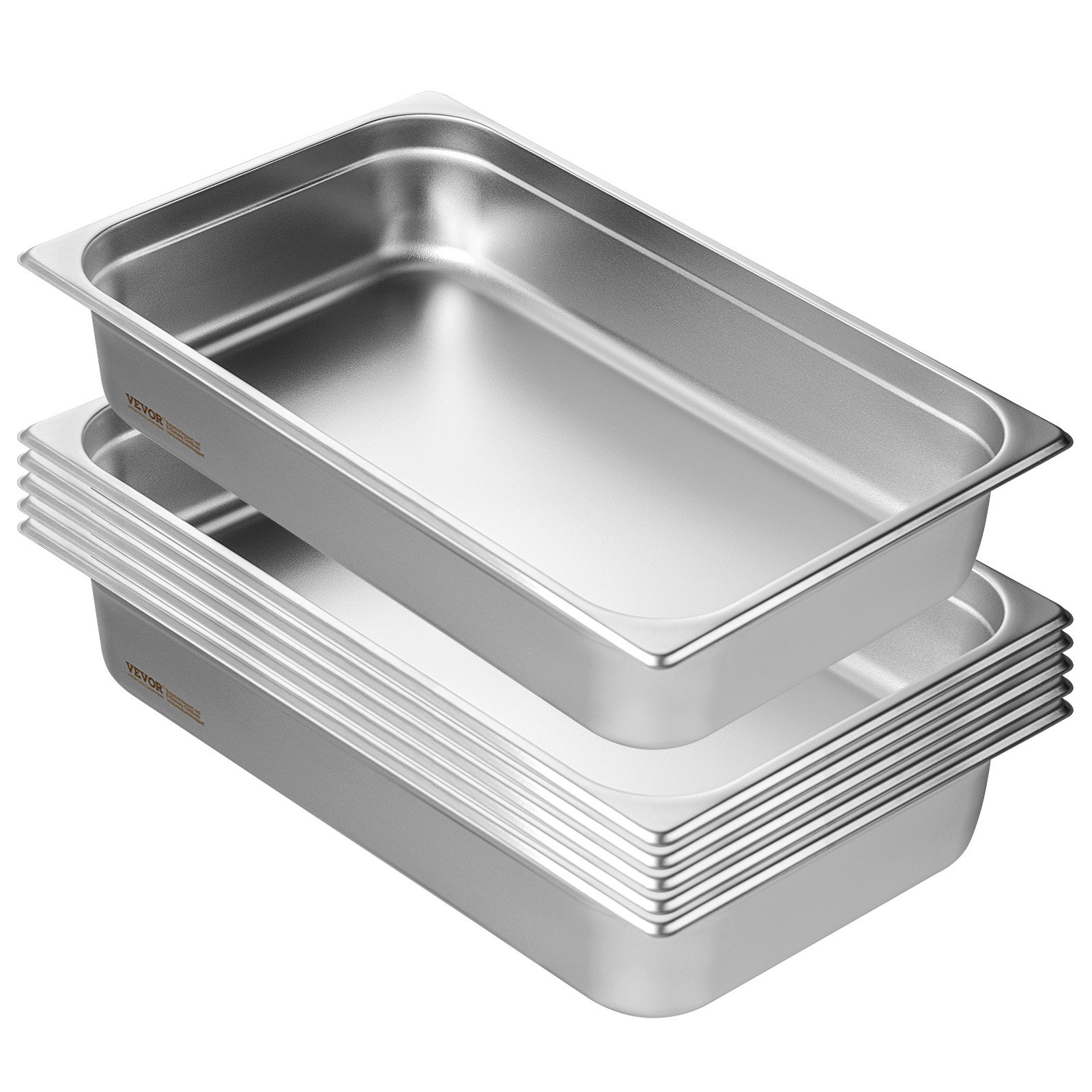 VEVOR Paquete de 6 Sartenes de Hotel, Sartén de Vapor Antiatasco de Tamaño Completo, Acero Inoxidable de 0,8 mm de Espesor, para Catering, para Industrial y Científico, 530 x 326 x 107 mm, Plata