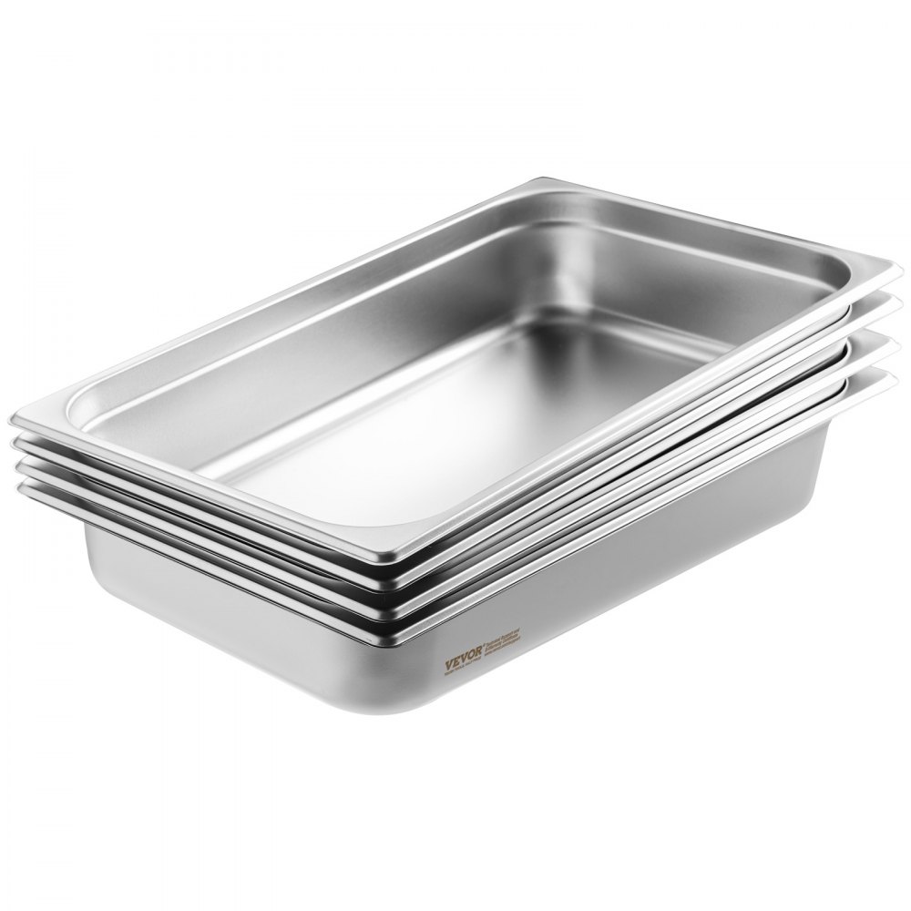 VEVOR Paquete de 4 sartenes de hotel, sartén de vapor antiatasco de tamaño completo con tapa, sartén de mesa de vapor de acero inoxidable de 0,8 mm de espesor, sartén de mesa comercial de 4 pulgadas de profundidad, sartén de almacenamiento de alimentos para catering, para industrial y científico