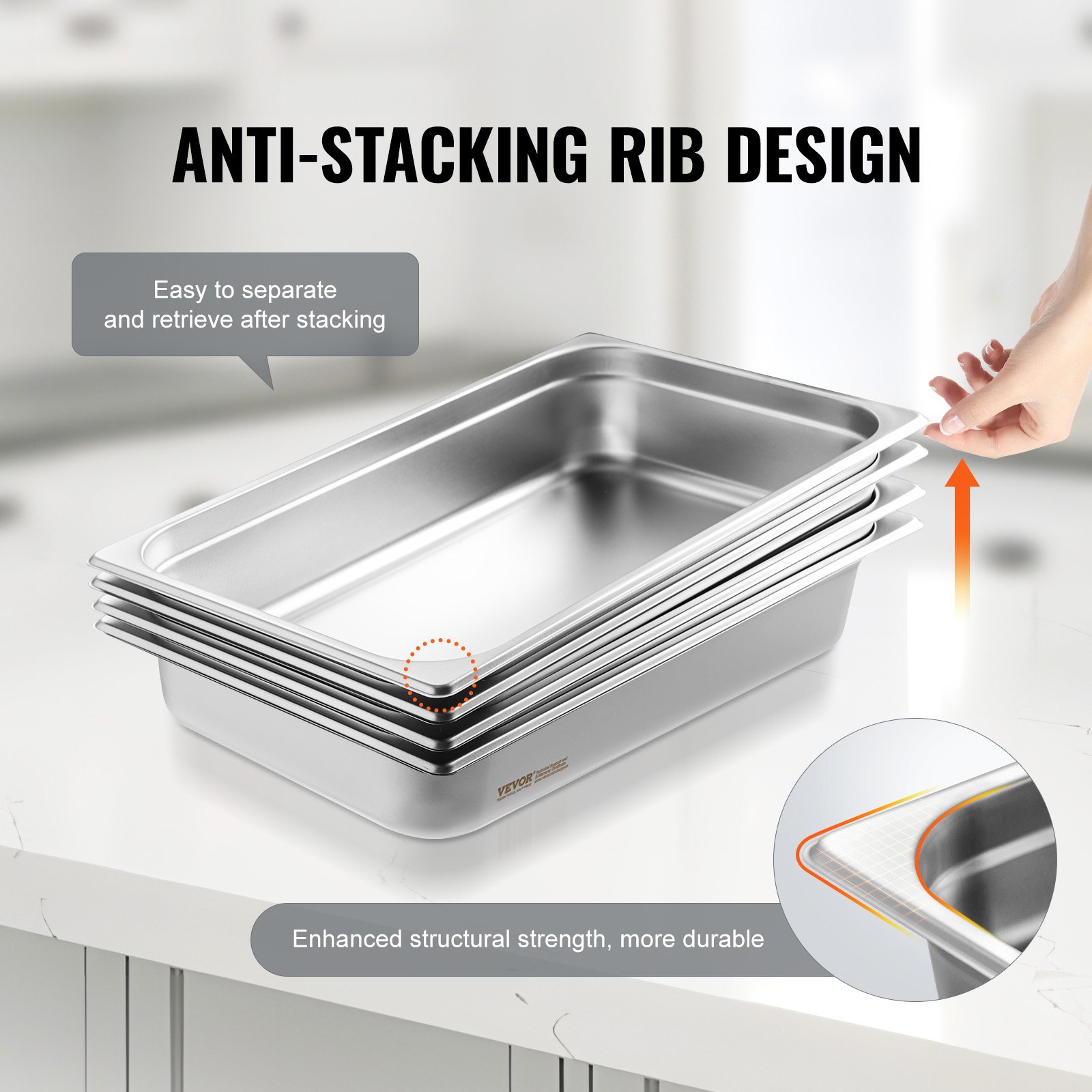 VEVOR Paquete de 4 sartenes de hotel, sartén de vapor antiatasco de tamaño completo con tapa, sartén de mesa de vapor de acero inoxidable de 0,8 mm de espesor, sartén de mesa comercial de 4 pulgadas de profundidad, sartén de almacenamiento de alimentos para catering, para industrial y científico