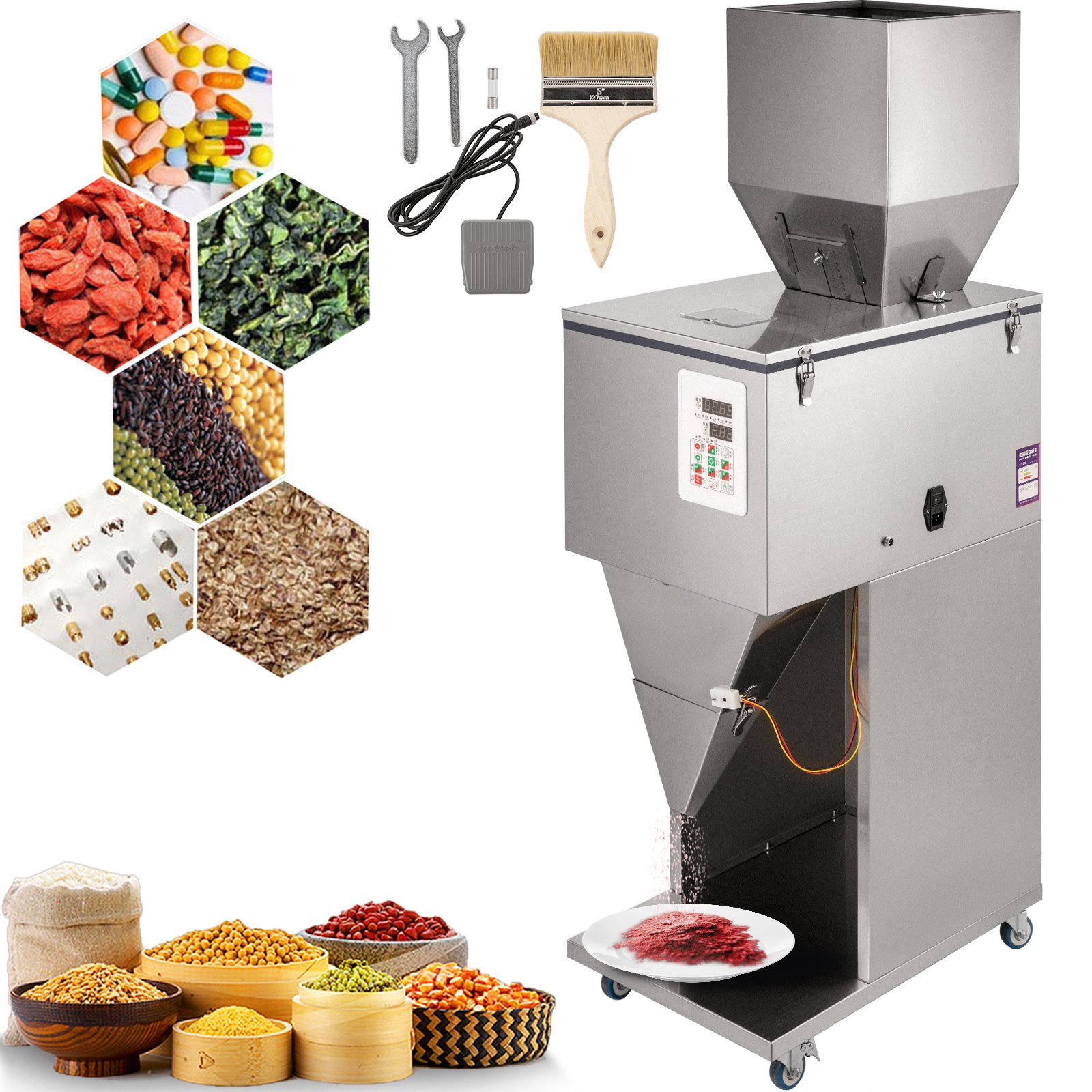 VEVOR Máquina de Llenado de Polvo 10-1200 g, Máquina Empacadora de Polvo Automática 10-18 Bolsas/min, Máquina de Llenado de Polvo Pesaje Automático y Llenado con Tolva de Capacidad 25 kg Poder 180 W