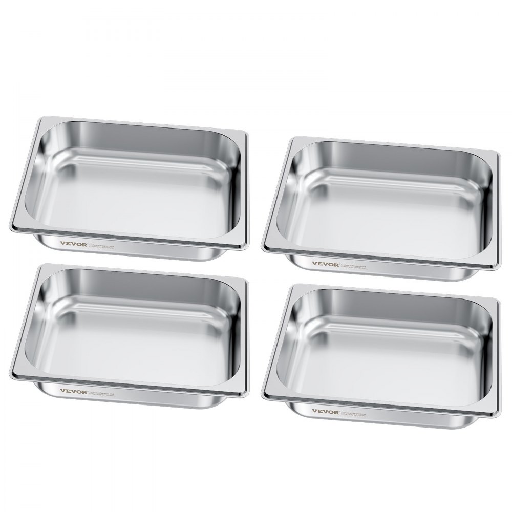 VEVOR Recipiente Gastronorm Reutilizable 1/2 Tamaño, Bandeja de Empanado de Acero Inoxidable, Contenedor de Alimentos para Fiestas, Catering, Restaurantes y Bufés, 325 x 265 x 64 mm, 4 uds, 3,8 L