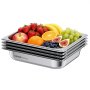 VEVOR Recipiente Gastronorm Reutilizable 1/2 Tamaño, Bandeja de Empanado de Acero Inoxidable, Contenedor de Alimentos para Fiestas, Catering, Restaurantes y Bufés, 325 x 265 x 64 mm, 4 uds, 3,8 L