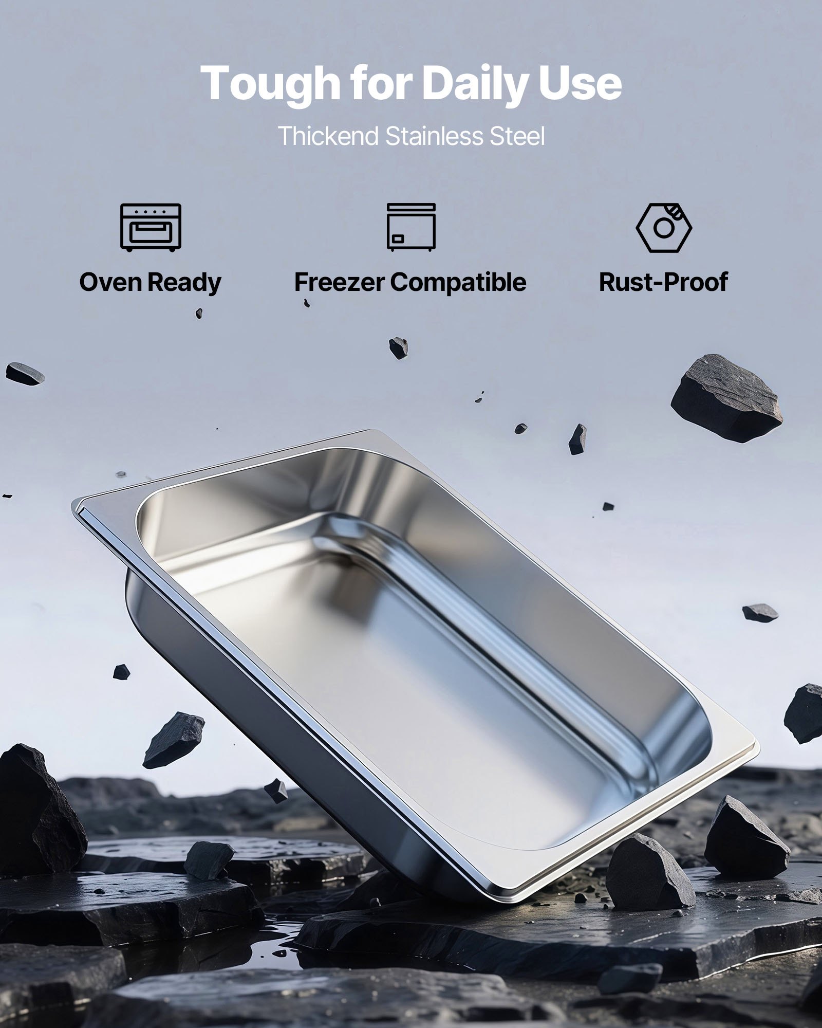 VEVOR Recipiente Gastronorm Reutilizable 1/2 Tamaño, Bandeja de Empanado de Acero Inoxidable, Contenedor de Alimentos para Fiestas, Catering, Restaurantes y Bufés, 325 x 265 x 64 mm, 4 uds, 3,8 L