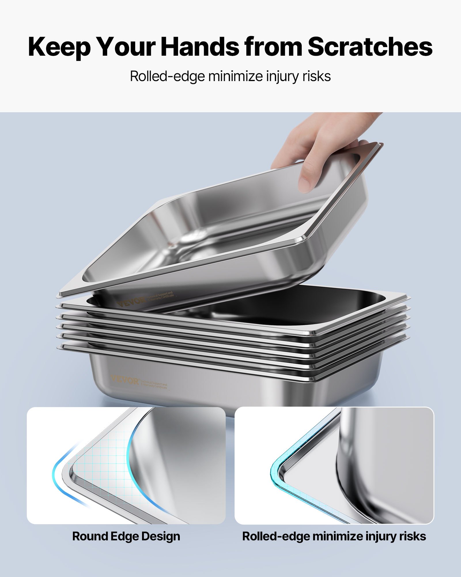 VEVOR Recipiente Gastronorm Reutilizable 1/2 Tamaño, Bandeja de Empanado de Acero Inoxidable, Contenedor de Alimentos para Fiestas, Catering, Restaurantes y Bufés, 325 x 265 x 64 mm, 4 uds, 3,8 L