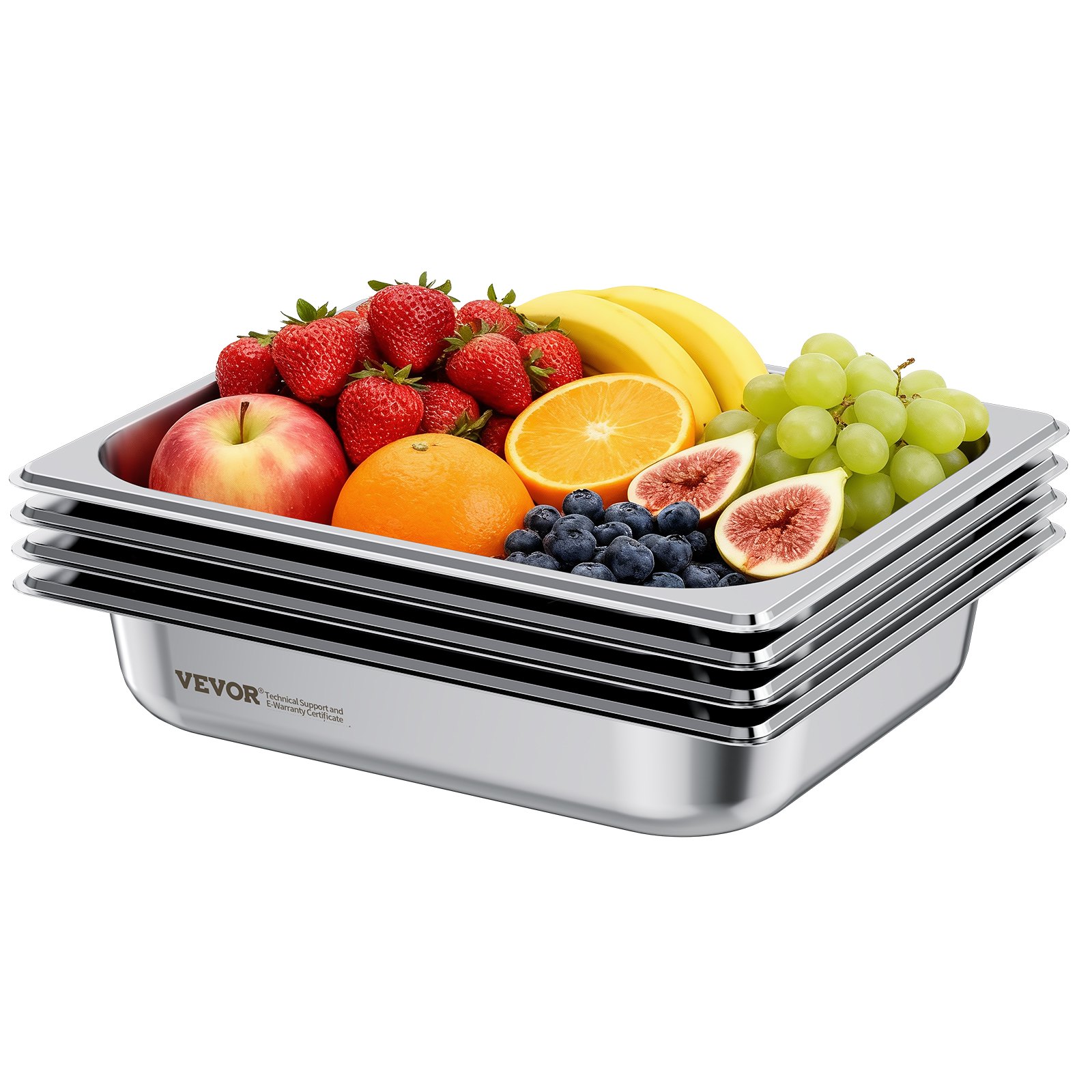 VEVOR Recipiente Gastronorm Reutilizable 1/2 Tamaño, Bandeja de Empanado de Acero Inoxidable, Contenedor de Alimentos para Fiestas, Catering, Restaurantes y Bufés, 325 x 265 x 64 mm, 4 uds, 3,8 L
