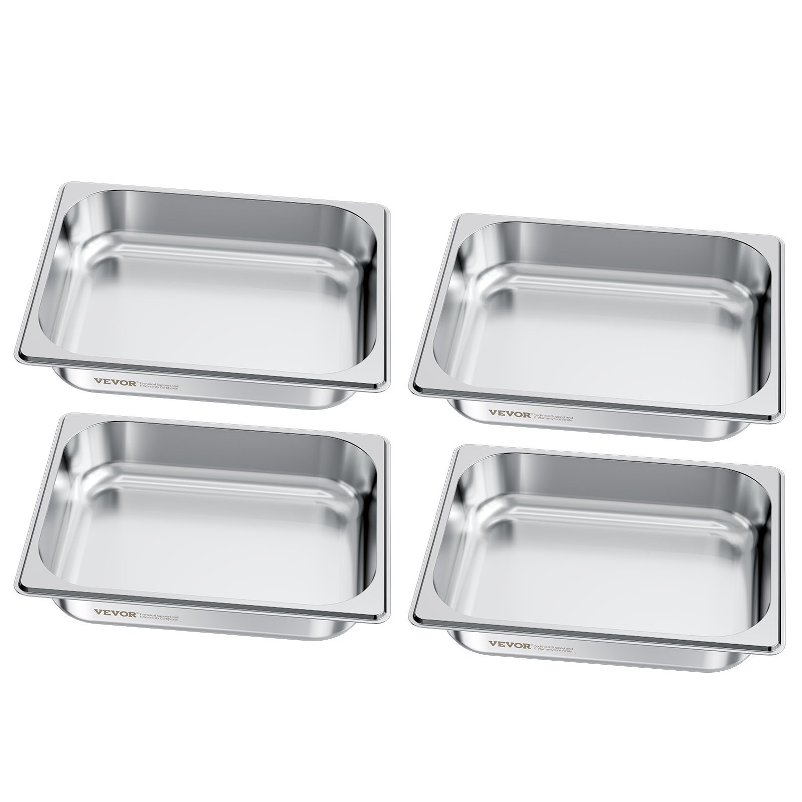 VEVOR Recipiente Gastronorm Reutilizable 1/2 Tamaño, Bandeja de Empanado de Acero Inoxidable, Contenedor de Alimentos para Fiestas, Catering, Restaurantes y Bufés, 325 x 265 x 64 mm, 4 uds, 3,8 L