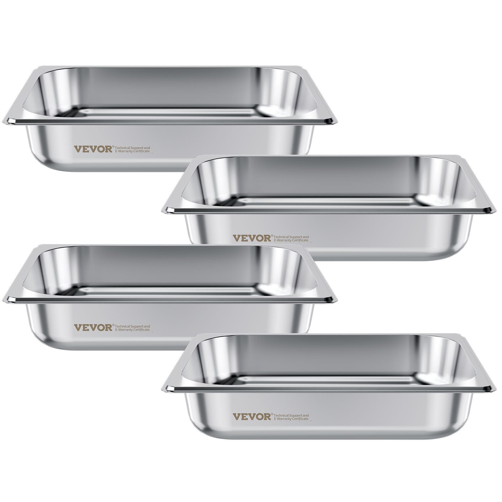VEVOR Recipiente Gastronorm Reutilizable 1/2 Tamaño, Bandeja de Empanado de Acero Inoxidable, Contenedor de Alimentos para Fiestas, Catering, Restaurantes y Bufés, 325 x 265 x 64 mm, 4 uds, 3,8 L