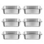 VEVOR Recipiente Gastronorm para Hotel 1/2 Tamaño, Paquete de 6, 6 L, Recipientes Reutilizables, Acero Inoxidable, Bandeja para Alimentos para Fiestas, Restaurantes y Bufés, 325 x 265 x 99 mm