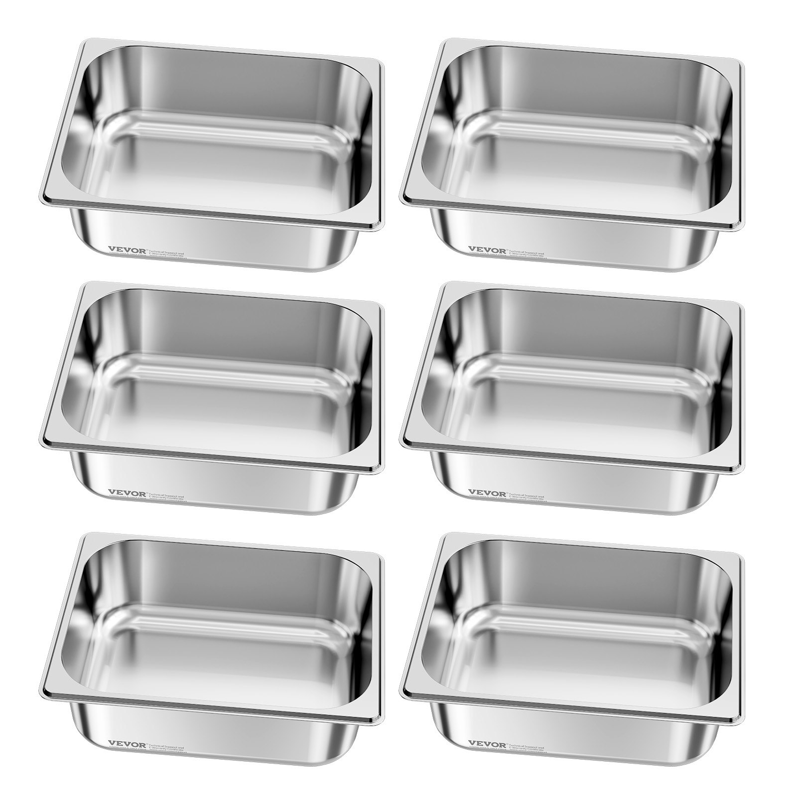 VEVOR Recipiente Gastronorm para Hotel 1/2 Tamaño, Paquete de 6, 6 L, Recipientes Reutilizables, Acero Inoxidable, Bandeja para Alimentos para Fiestas, Restaurantes y Bufés, 325 x 265 x 99 mm