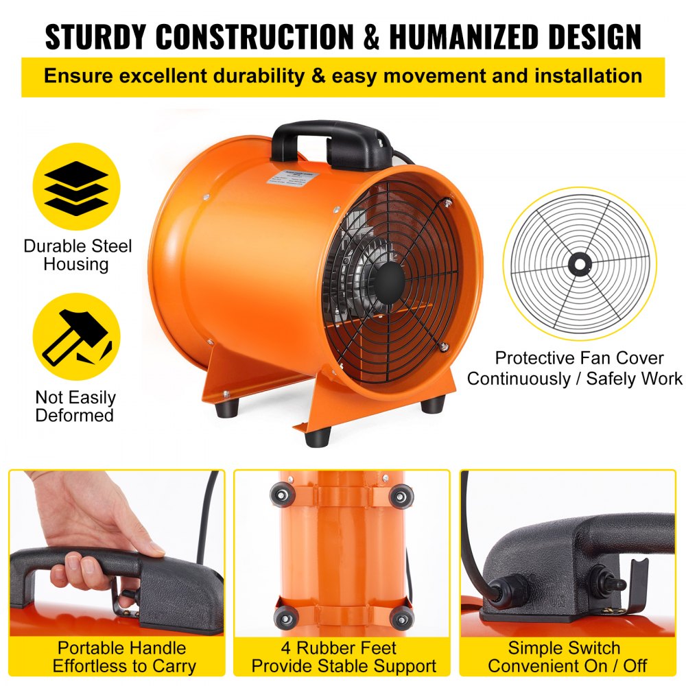 Vevor Extractor De Humos 300mm Ventilador Axial Industrial Soplador Aire 520w Conducto Aire Rotación Alta